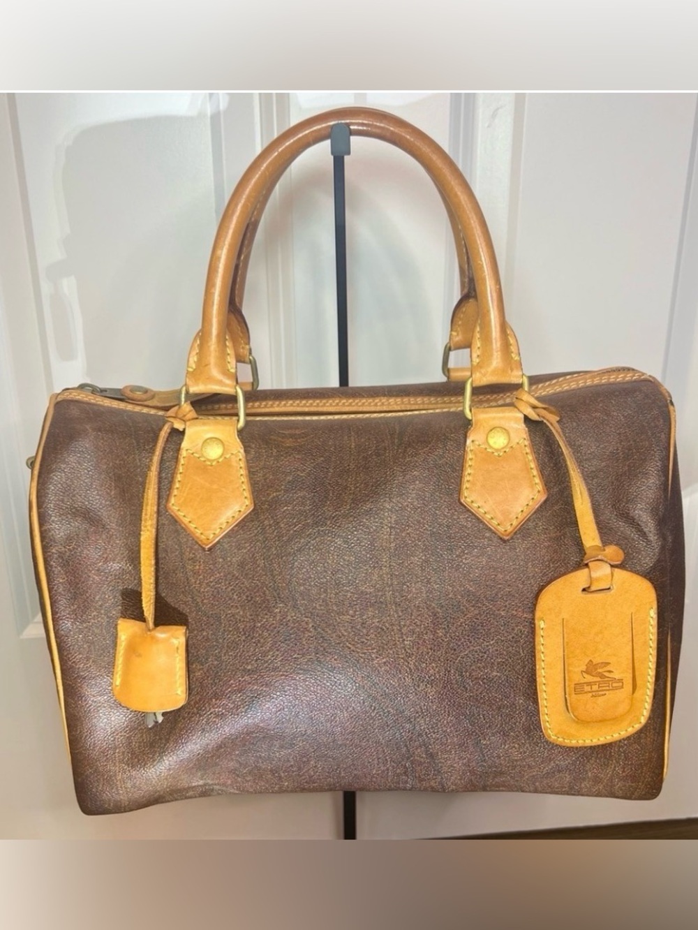 ETRO MILANO Paisley Speedy 20 Small Boston Travel Tote Bag Lock and 2 Keys